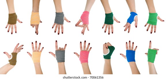 collection of woman hands in gloves
