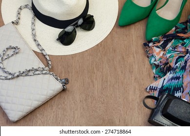 Collection Of Woman's Summer Essential Accessories, Overhead Shoot