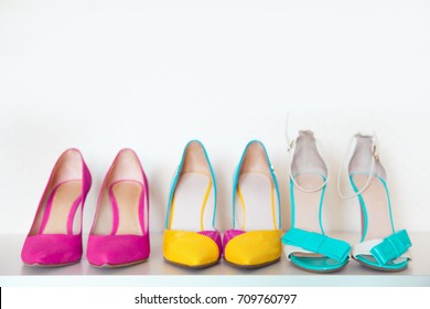 Collection Of Women's Shoes On White Background