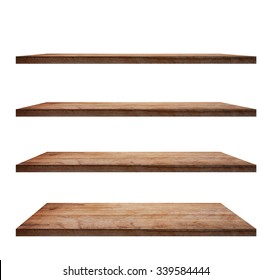 collection of wooden shelves on an isolated white background, Objects with Clipping Paths for design work