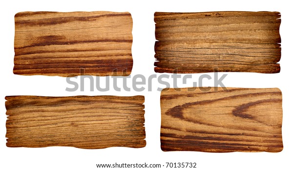 Collection Wooden Signs On White Background Stock Photo (Edit Now) 70135732