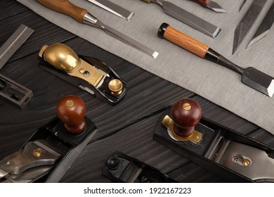 A collection of woodworking tools, Japanese and traditional European combination, which is typical for the modern woodworker. - Shutterstock ID 1922167223