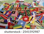 Collection of World Flags on Wooden Sticks: International Country Symbols Display with Malaysia, Tunisia, Bangladesh and Other National Emblems