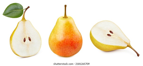 Collection Yellow Pears. Pears isolated on white background. Pears fruit clipping path. Pears macro studio photo - Shutterstock ID 2181265709