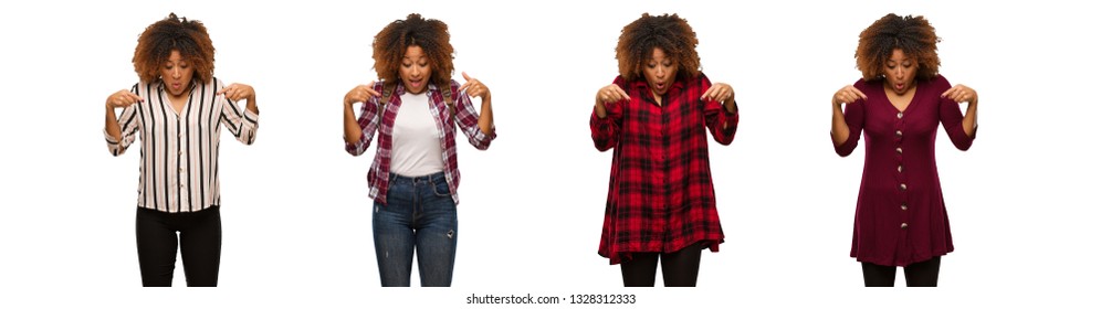 Collection Of Young Black Woman Pointing Down