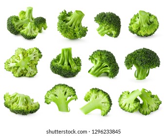 Collections of Fresh broccoli blocks for cooking isolated on white background. - Shutterstock ID 1296233845
