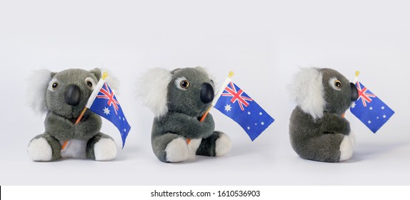 Collections A Koala Bear With An Australian Flag Isolated On White Background. Pray For Australia.