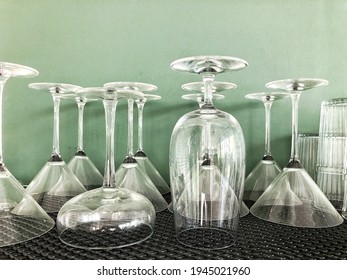 Collections Of Upturned Crystal Clear Bar Glassware