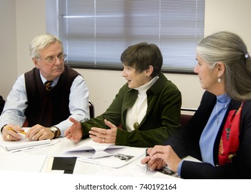 College Administrators In A Round Table Discussion In A Conference Room, At The College, Patchogue, NY, November 15, 2016