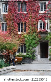 College Building With Colorful Ivy