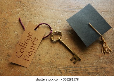 College Degree Key With Graduation Cap                               