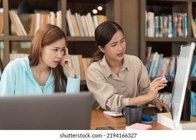 College Education Concept, Female Tutor Pointing Math Equations On Whiteboard To Teaching Student.