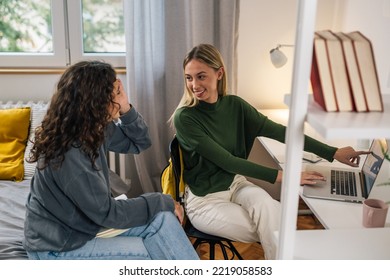 College Female Friends Talking In Dorm Room