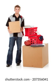 College: Male College Student Ready To Head To Dorm 