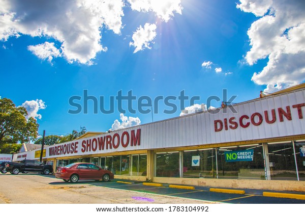 College Park, Ga / USA - 07 23 20: View of\
an urban Warehouse Showroom discount\
store