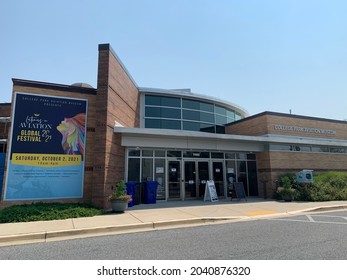 College Park, Maryland, Sep 01 2021: Front Side Of College Park Aviation Museum.