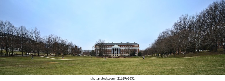 College Park - USA - February 14, 2022: Buiding In The Campus Of University Of Maryland During Winter