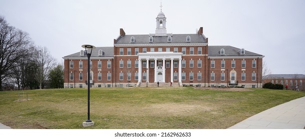 College Park - USA - February 14, 2022: Buiding In The Campus Of University Of Maryland During Winter