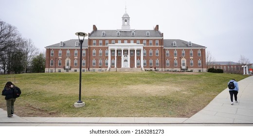 College Park - USA - February 14, 2022: Buiding In The Campus Of University Of Maryland During Winter