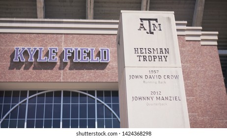 College Station, Texas - June 12 2019: Texas A&M Kyle Field And Heisman Trophy Monument