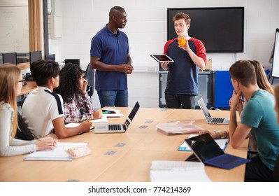 College Student Making Presentation In CAD/3D Printing Class