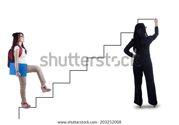 College Student Stepping On Stairs Directed Stock Photo Edit Now 203252008