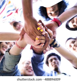 College Students Teamwork Stacking Hand Concept