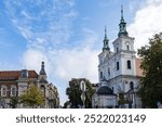 Collegiate Church of Saint Florian (Kosciol sw. Floriana w Krakowie) founded in 1184. Its patron saint is Saint Florian, patron saint of firefighters who protect against fire and war. Krakow, Poland.