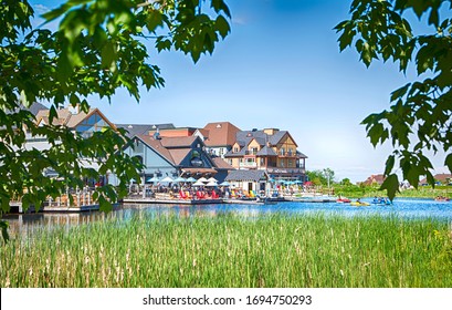 COLLINGWOOD, ON, CANADA - JUNE 16, 2019: Blue Mountain Village at summer time. Popular mountain resort and spa, Ontario