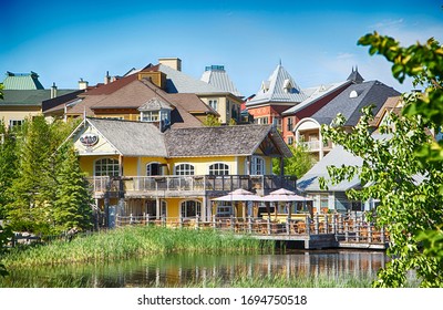 COLLINGWOOD, ON, CANADA - JUNE 16, 2019: Blue Mountain Village at summer time. Popular mountain resort and spa, Ontario