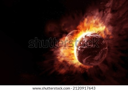 Collision of planets in space. Elements of this image furnished by NASA. High quality photo