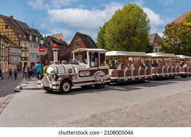 Colmar, Alsace, France September 10, 2017: Miniature Touristic Train Full Of People