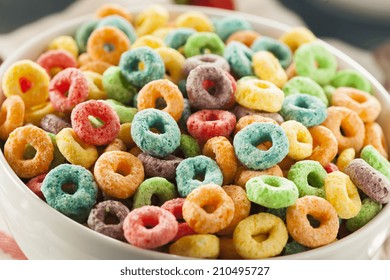 Coloful Fruit Cereal Loops In A Bowl