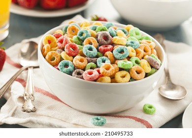 Coloful Fruit Cereal Loops In A Bowl