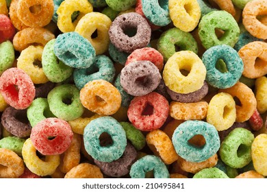 Coloful Fruit Cereal Loops In A Bowl