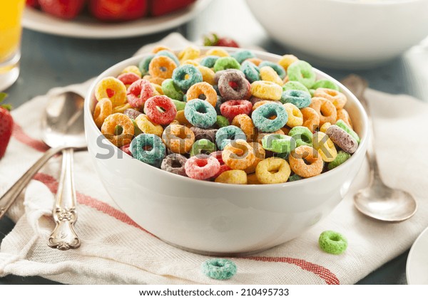 Coloful Fruit Cereal Loops Bowl Stock Photo (Edit Now) 210495733