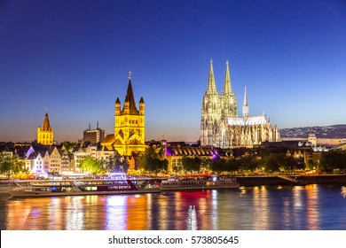 Cologne Cathedral Along River Rhine Germany.