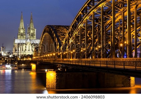 Cologne Cathedral, Hohenzollern Bridge and Rhine, Cologne, North Rhine-Westphalia, Germany