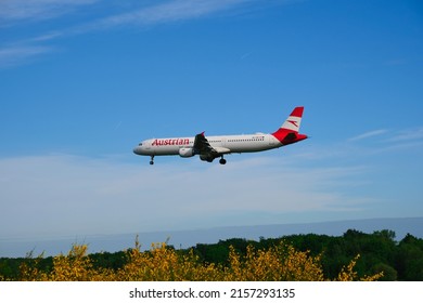 Cologne, Germany, 05-12-2022, Austrian Plane Landing At Cologne Bonn Airport