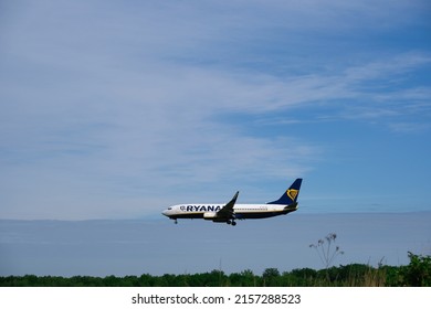 Cologne, Germany, 05-12-2022, Ryanair Plane Landing At Cologne Bonn Airport