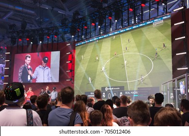 Cologne, Germany - August 26, 2017 - Professional Gamer Playing Fifa 18