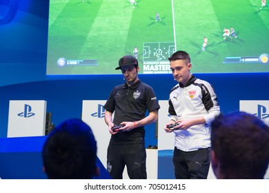 Cologne, Germany - August 26, 2017 - Professional Gamer Playing Fifa 18