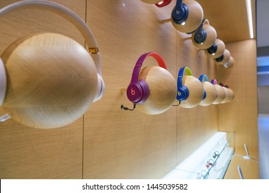 COLOGNE, GERMANY - CIRCA OCTOBER, 2018: Beats headphones on display at Apple store in Cologne. 