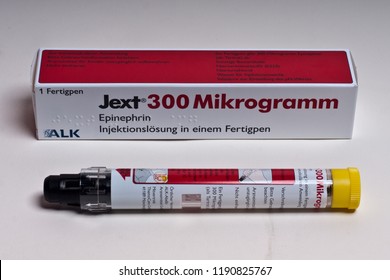 Cologne, Germany - June 6 2012: Adrenaline (Epinephrine) Autoinjector; A Pre-filled Syringe For Single Dose Intramuscular Injection