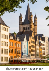 COLOGNE, GERMANY - JUNE 9, 2015: Old houses and Sankt Martin's church in Old Town