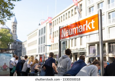 Cologne, Germany - October 13 2019: People Watching The Cologne Marathon 2019 At The Neumarkt In Cologne