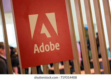 COLOGNE, GERMANY SEPTEMBER, 2017: Adobe Systems Logo. Adobe is a multinational software company that produces and sells multimedia and creativity software.