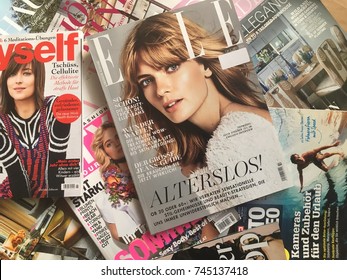 Cologne, Germany-October 30,2017: various of fashion magazines on the table.