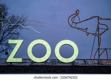 Cologne Zoo Sign At Night 