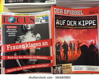 Cologne,Germany- January 11,2016: Popular German Magazines On Display In A Store In Cologne,Germany
